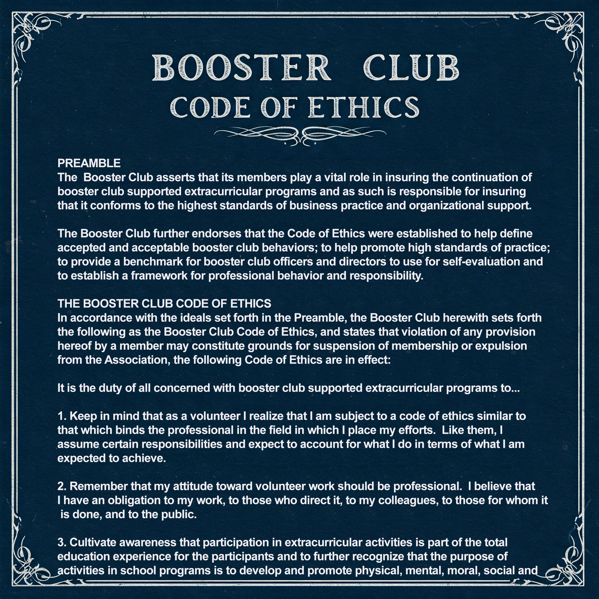 Booster Club Code of Ethics